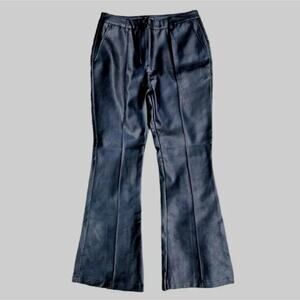 SHINESTAR Womens LARGE Black Flared Leg Vegan Leather Soft Pants Slacks Zip-up